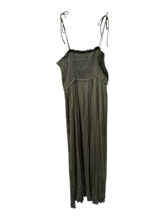 Zara Size L Olive Polyester Pleated Maxi Smocked Spaghetti Strap Dress Olive / L