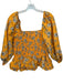 Tanya Taylor Size L Orange & Blue Cotton Blend Smocked Balloon Sleeve Top Orange & Blue / L