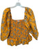 Tanya Taylor Size L Orange & Blue Cotton Blend Smocked Balloon Sleeve Top Orange & Blue / L