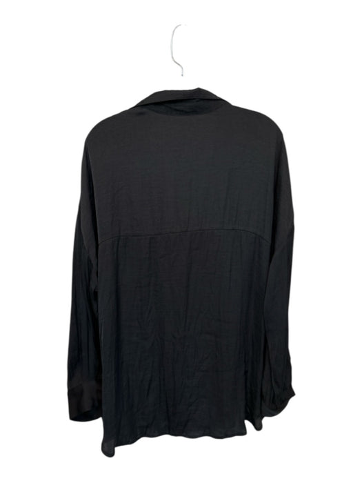 Free People Size L Black Polyester Long Sleeve V Neck Front Pocket Sheer Blouse Black / L
