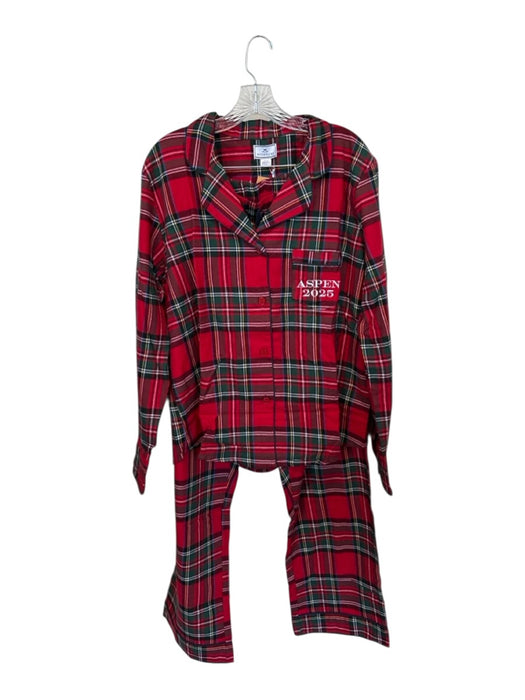 Petite Plume Size XL Red, Green & White Cotton Tartan Button Up & Collar Pajamas Red, Green & White / XL