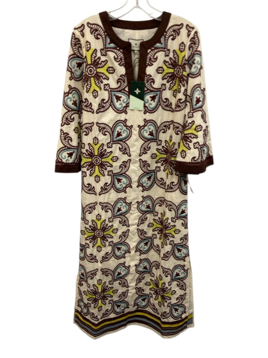 Tuckernuck Size Small Brown, Blue, Green Cotton Long Sleeve Embroidered Dress Brown, Blue, Green / Small