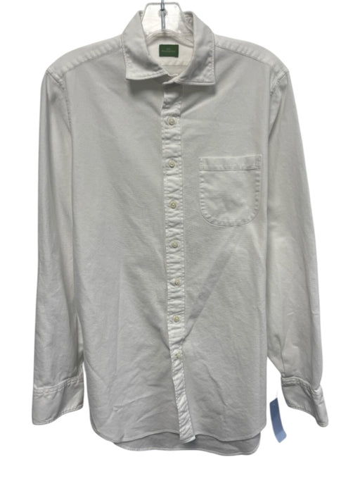 Sid Mashburn Size M White Cotton Textured Button Up Men's Long Sleeve Shirt White / M