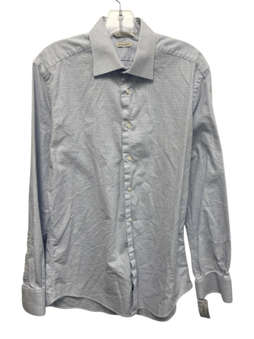 Suitsupply Size 16 Blue & White Cotton Plaid Button Up Men's Long Sleeve Shirt Blue & White / 16