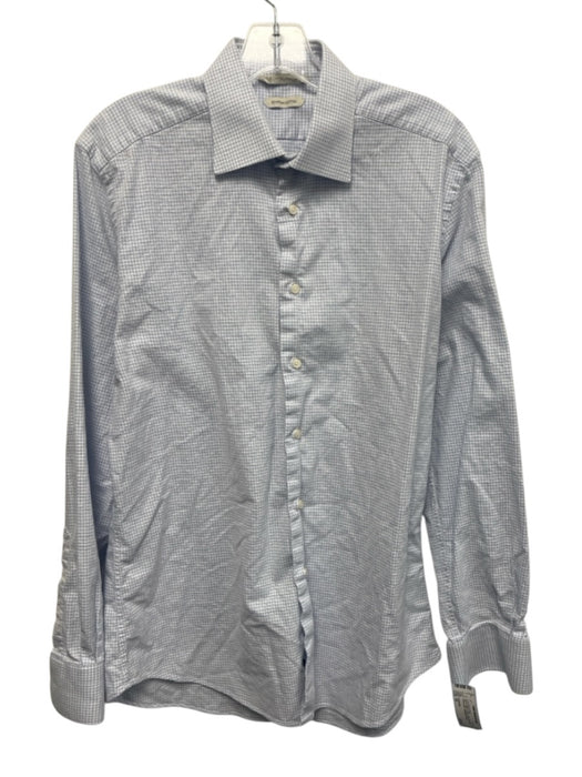 Suitsupply Size 16 Blue & White Cotton Plaid Button Up Men's Long Sleeve Shirt Blue & White / 16