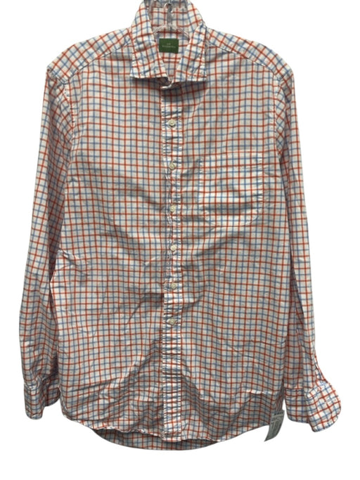 Sid Mashburn Size M Orange & Blue Cotton Grid Button Up Men's Long Sleeve Shirt Orange & Blue / M