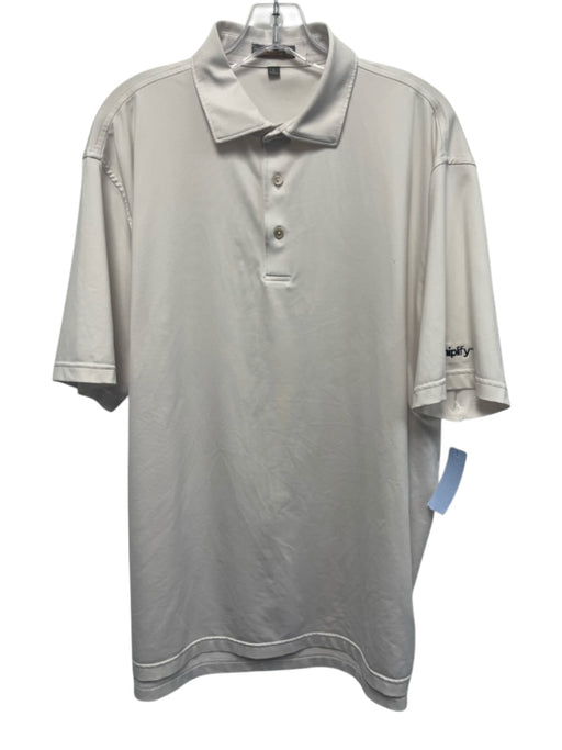 Peter Millar Size L White Synthetic Solid Athletic Polo Men's Short Sleeve White / L