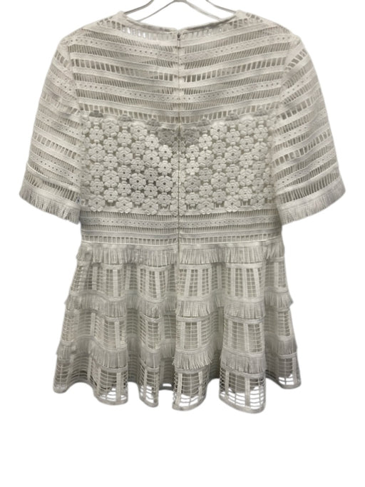 Lela Rose Size 8 White Polyester Short Sleeve Floral Fringe Dress White / 8