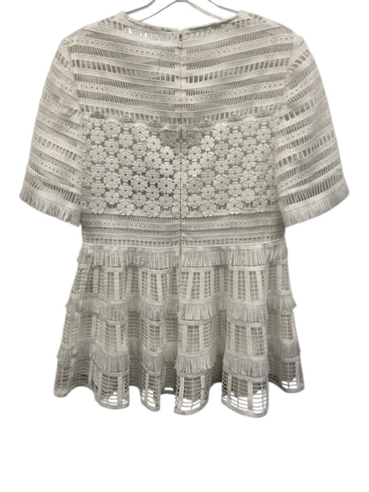 Lela Rose Size 8 White Polyester Short Sleeve Floral Fringe Dress White / 8