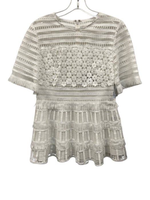 Lela Rose Size 8 White Polyester Short Sleeve Floral Fringe Dress White / 8
