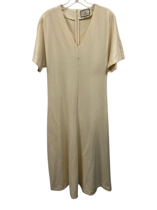 Tuckernuck Size Medium Cream White Cotton Blend Short Sleeve Split Neck Dress Cream White / Medium