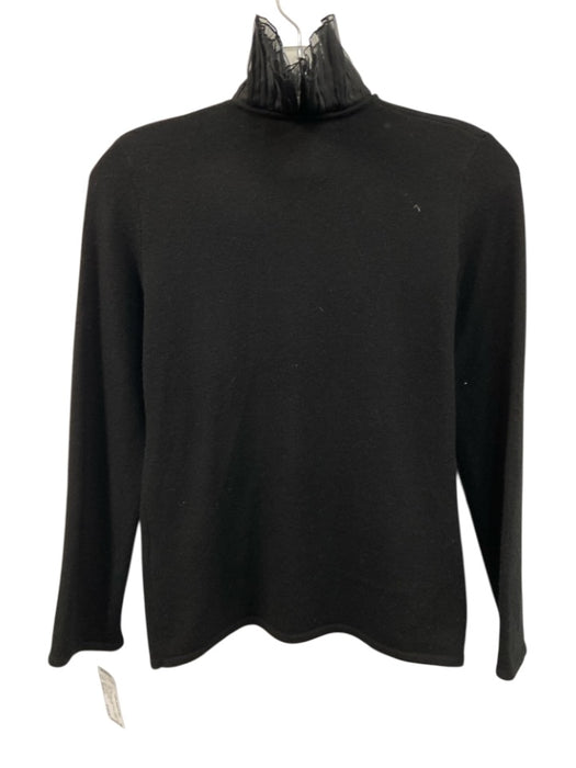 Ralph Lauren Size Medium Black Cashmere Long Sleeve Pleated V Neck Knit Sweater Black / Medium