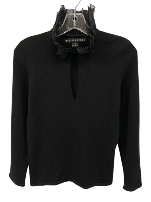 Ralph Lauren Size Medium Black Cashmere Long Sleeve Pleated V Neck Knit Sweater Black / Medium