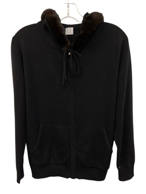 TSE Size Est M Black & Brown Cashmere Long Sleeve Zip Front Fur Collar Jacket Black & Brown / Est M