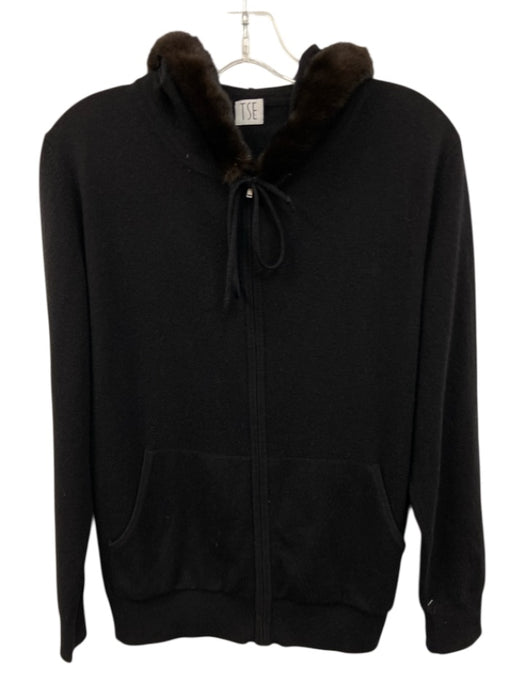 TSE Size Est M Black & Brown Cashmere Long Sleeve Zip Front Fur Collar Jacket Black & Brown / Est M