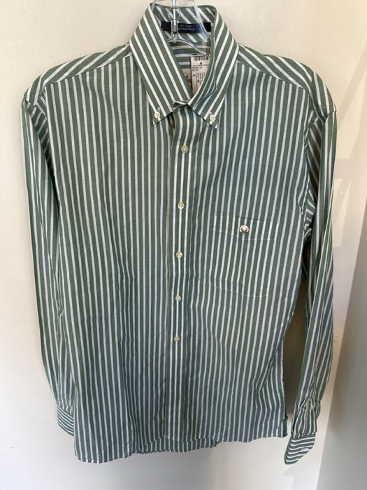 Cotton Brothers Size S Green & White Cotton Striped Button Down Men's Shirt