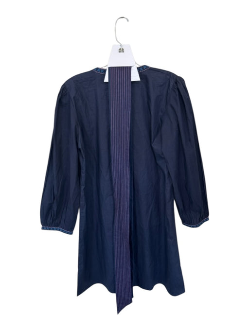 Bella Tu Size XS Navy & Pink Cotton Floral Button Tie Long Sleeve Dress Navy & Pink / XS