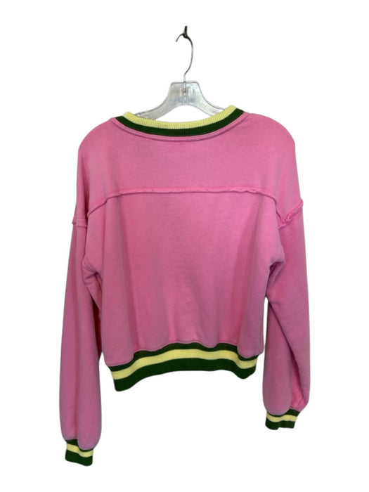 Free People Size S Pink & Green Cotton Long Sleeve V Neck distressed Sweatshirt Pink & Green / S