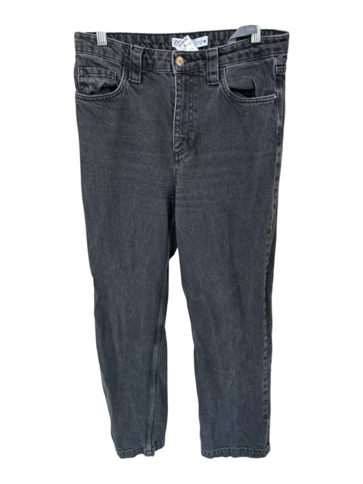 Zara Size 4 Black Cotton Denim Wide Leg High Waist Zip Fly Jeans Black / 4