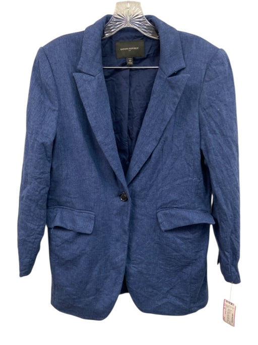 Banana Republic Size 10 Blue & Black Linen & Cotton Long Sleeve Blazer Short Set Blue & Black / 10
