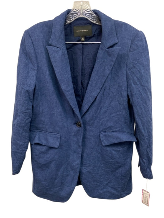 Banana Republic Size 10 Blue & Black Linen & Cotton Long Sleeve Blazer Short Set Blue & Black / 10