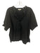 Vince Size M Black Linen & Rayon Short Sleeve Split Neck Top Black / M