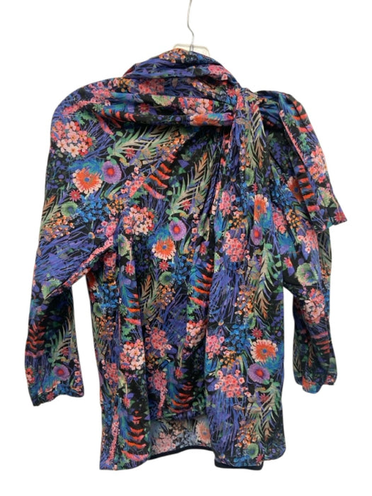 Tish Cox Size XS Black, Purple, Multi Long Sleeve Floral Print Tie Detail Top Black, Purple, Multi / XS