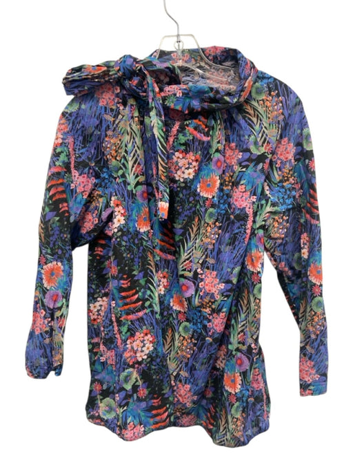 Tish Cox Size XS Black, Purple, Multi Long Sleeve Floral Print Tie Detail Top Black, Purple, Multi / XS