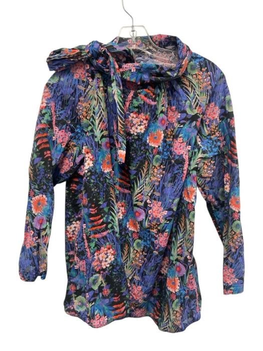 Tish Cox Size XS Black, Purple, Multi Long Sleeve Floral Print Tie Detail Top Black, Purple, Multi / XS
