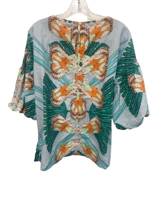 Oliphant Size L Blue, Orange, Multi Cotton Wide Short Sleeve All Over Print Top Blue, Orange, Multi / L