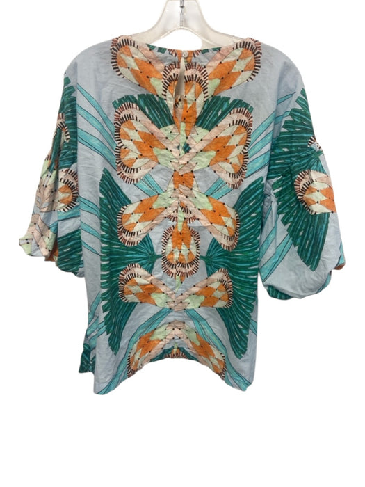 Oliphant Size L Blue, Orange, Multi Cotton Wide Short Sleeve All Over Print Top Blue, Orange, Multi / L