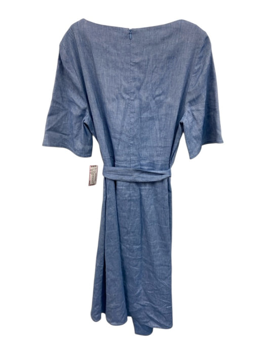 St. John Size 10 Blue Linen & Cotton Long Sleeve Blazer One Button Lapel Jacket Blue / 10