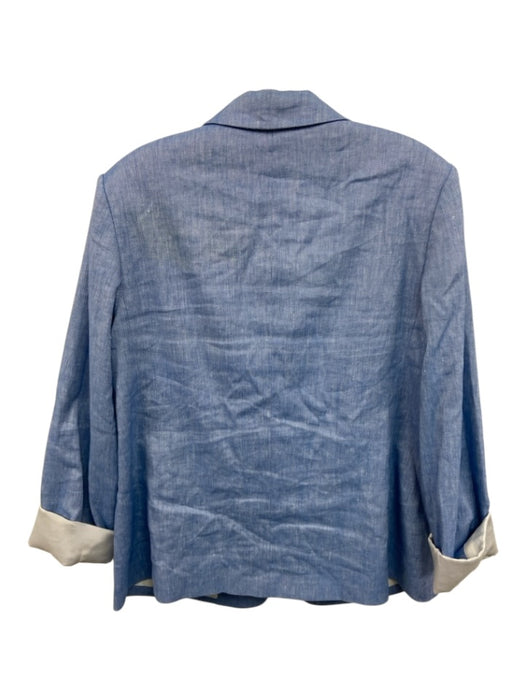 St. John Size 10 Blue Linen & Cotton Long Sleeve Blazer One Button Lapel Jacket Blue / 10