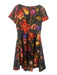 Theia Size 8 Black, Red, Multi Polyester Cap Sleeve Floral V Neck Midi Dress Black, Red, Multi / 8