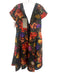 Theia Size 8 Black, Red, Multi Polyester Cap Sleeve Floral V Neck Midi Dress Black, Red, Multi / 8