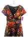 Theia Size 8 Black, Red, Multi Polyester Cap Sleeve Floral V Neck Midi Dress Black, Red, Multi / 8