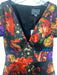 Theia Size 8 Black, Red, Multi Polyester Cap Sleeve Floral V Neck Midi Dress Black, Red, Multi / 8