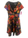 Theia Size 8 Black, Red, Multi Polyester Cap Sleeve Floral V Neck Midi Dress Black, Red, Multi / 8