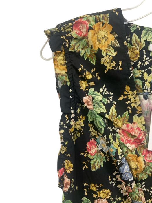 Derek Lam 10 Crosby Size 10 Black & Multi Cotton Sleeveless Floral Midi Dress Black & Multi / 10