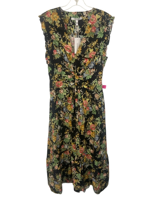 Derek Lam 10 Crosby Size 10 Black & Multi Cotton Sleeveless Floral Midi Dress Black & Multi / 10