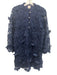 J. Marie Size M Navy Polyester Long Sleeve Floral Applique Knit Buttons Dress Navy / M