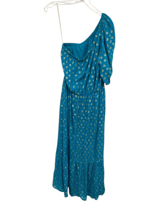 Lilly Pulitzer Size 6 Blue & Gold Viscose Blend swiss dot One Sleeve Dress Blue & Gold / 6