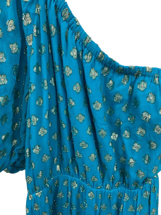 Lilly Pulitzer Size 6 Blue & Gold Viscose Blend swiss dot One Sleeve Dress Blue & Gold / 6