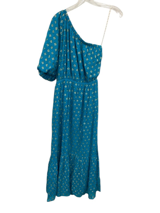Lilly Pulitzer Size 6 Blue & Gold Viscose Blend swiss dot One Sleeve Dress Blue & Gold / 6