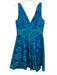 Theia Size 10 Blue & Green Acetate & Polyester Sleeveless Floral Print Dress Blue & Green / 10