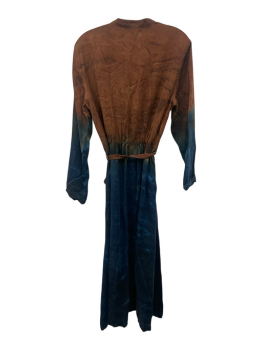 Cloth & Stone Size L Brown & Navy Tencel & Lyocell Long Sleeve Button Up Dress Brown & Navy / L