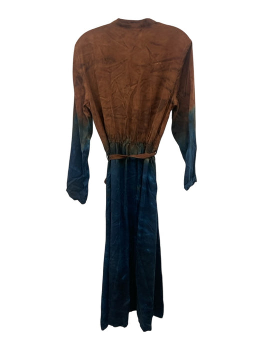 Cloth & Stone Size L Brown & Navy Tencel & Lyocell Long Sleeve Button Up Dress Brown & Navy / L