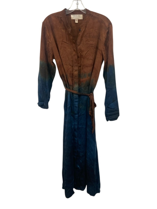 Cloth & Stone Size L Brown & Navy Tencel & Lyocell Long Sleeve Button Up Dress Brown & Navy / L