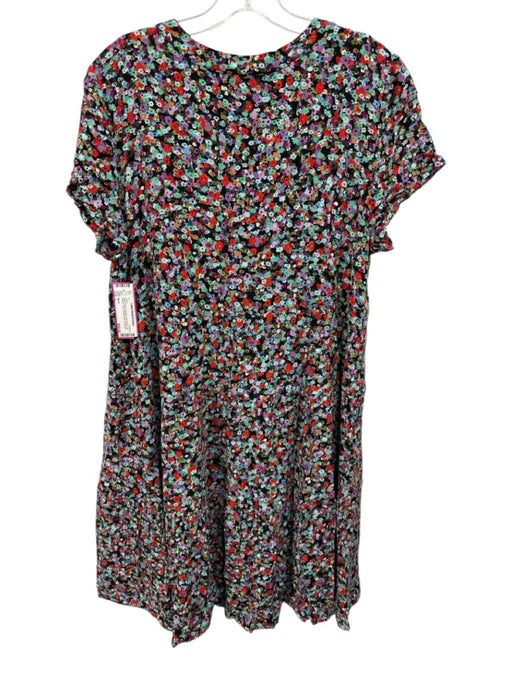 Maeve Size L Black & Multi Viscose Split Neck Cap Sleeve Floral Below knee Dress Black & Multi / L