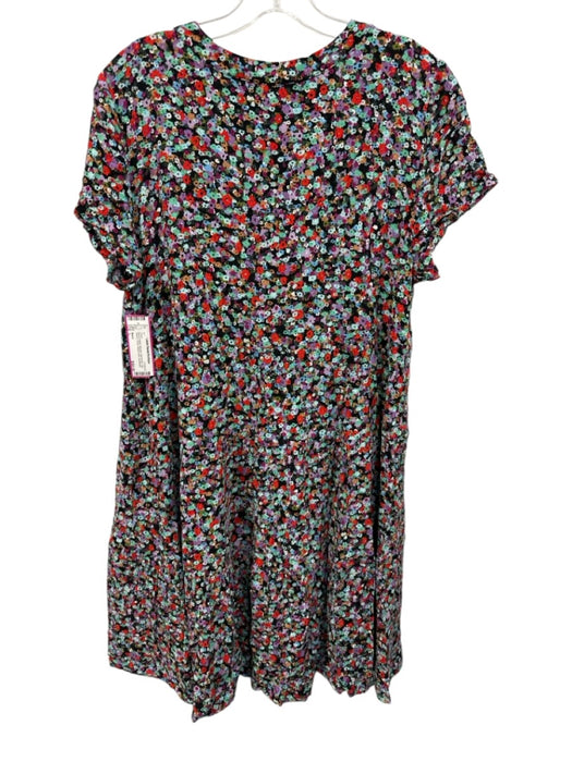 Maeve Size L Black & Multi Viscose Split Neck Cap Sleeve Floral Below knee Dress Black & Multi / L